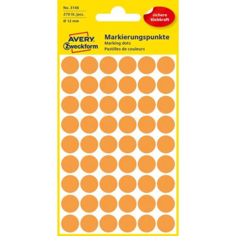 Etikety kruhové 12mm Avery neonově oranžové
