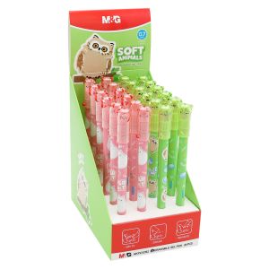 Roller gelový/gumovací M&G iErase Soft Animals - Sova (mix barev) - modrá náplň