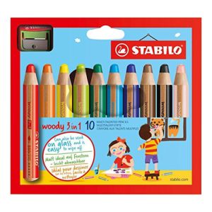 Pastelky STABILO woody 3 v 1 - barvička, vodovka, voskovka - 10 ks + struhadlo