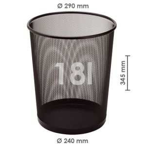 Drátěný koš na odpadky, černý 18 l