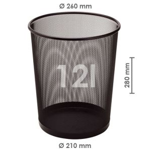 Drátěný koš na odpadky, černý 12 l