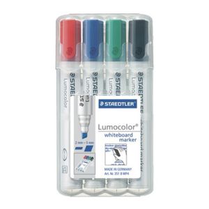 Popisovač na tabuli a flipchartovou tabuli, seříznutý hrot, STAEDTLER "Lumocolor 351 B" (4ks)