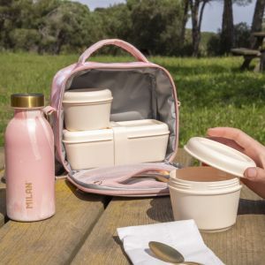 Izotermická taška na potraviny MILAN (3,5 l) + 3x svačinový box, růžová