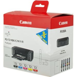 Cartridge Canon PGI-72, matná černá, azurová, purpurová, žlutá, červená, pětibalení, multipack, originál