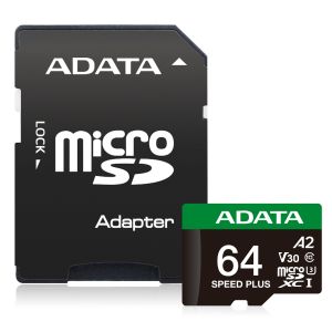 Adata Speed Plus/Micro SD/64GB/UHS-I U3/Class 10/+ Adaptér UD64GUI3V30A2SP-RA1