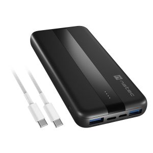 Power banka Natec TREVI SLIM Q V2 10000mAh, 2X USB-A 18W, 1X USB-C 20W, USB-C - USB0-C kábel, čierna NPB-2294