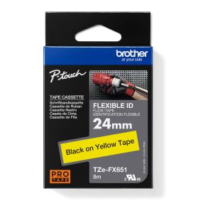 TZe-FX651, čierna tlač na žltej, šírka 24 mm TZEFX651