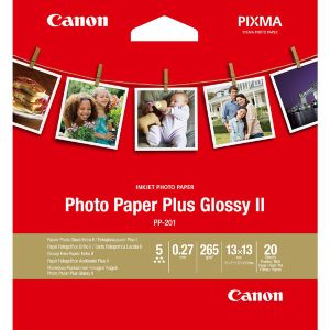 Canon Photo Paper Plus Glossy II, PP-201, fotopapír, lesklý, 2311B060, bílý, 13x13cm, 5x5", 265 g/m2, 20 ks, inkoustový