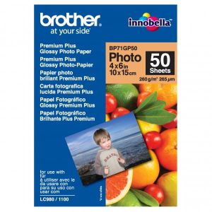 Brother Premium Glossy Photo Paper, BP71GP50, fotopapír, lesklý, bílý, 10x15cm, 4x6", 260 g/m2, 50 ks, inkoustový