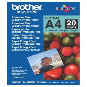 Brother Glossy Photo Paper, BP71GA4, fotopapír, lesklý, bílý, A4, 260 g/m2, 20 ks, inkoustový