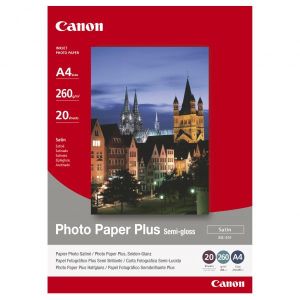 Canon Photo Paper Plus Semi-Glossy, SG-201 A4, fotopapír, pololesklý, saténový typ 1686B021, bílý, A4, 260 g/m2, 20 ks, inkoust