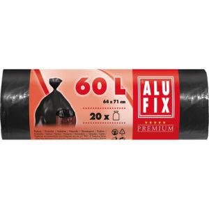 Pytle na odpadky 60 l/20 ks, 15mic., 64 x 71 cm, černé, HDPE 