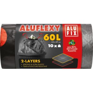 Pytle na odpadky zatahovací, 60 l/10 ks, 33mic., LDPE 2 vrstvé, 64 x 69 cm, šedo-černé 