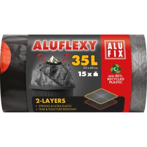 Pytle na odpadky zatahovací 35 l/15 ks, 28mic., LDPE 2 vrstvé, 53 x 60 cm, šedo-černé