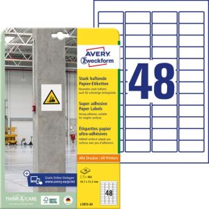 Etikety univerzální 45,7x21,2mm Avery A4, silně lepivé 20 archů 