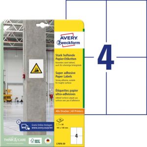 Etikety univerzální 105x148mm Avery A4, silně lepivé 20 archů 