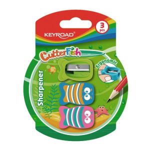 Struhadlo KEYROAD CUTTER FISH plastové, blistr 3 ks, mix barev 