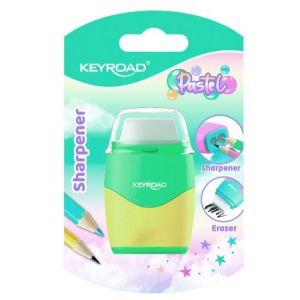 Struhadlo KEYROAD Pastel color collection! plastové se dvěma otvory a gumou, blistr, mix barev 