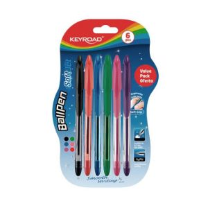 Kuličkové pero KEYROAD Soft Jet 0,7 mm, blistr 6 ks, mix barev 
