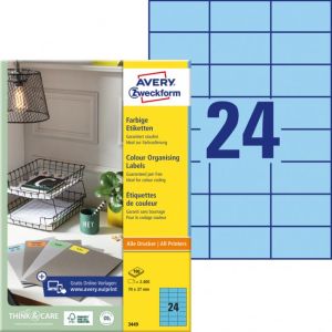 Etikety barevné 70x37mm Avery A4 100 archů modré 