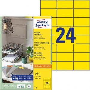 Etikety barevné 70x37mm Avery A4 100 archů žluté 