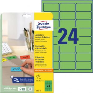 Etikety Avery odnímatelné 63,5x33,9 mm, zelené