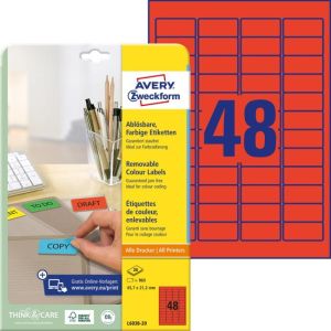Etikety Avery odnímatelné 45,7x21,2 mm červené