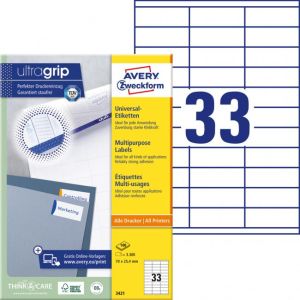 Etikety univerzální 70x25,4mm Avery A4 100 archů 