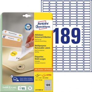 Etikety univerzálně odnímatelné 25,4x10mm Avery A4 25+5 archů