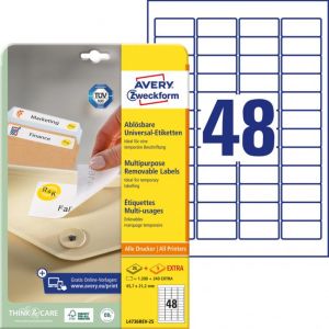 Etikety univerzálně odnímatelné 45,7x21,2mm Avery A4 25+5 archů