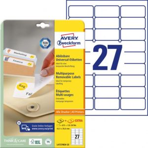 Etikety univerzálně odnímatelné 63,5x29,6mm Avery A4 25+5 archů 