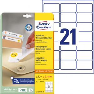 Etikety univerzálně odnímatelné 63,5x38,1mm Avery A4 25+5 archů