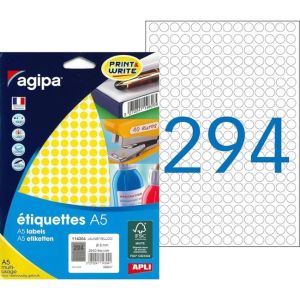 Etikety kruhové 8mm Agipa A5 žluté 
