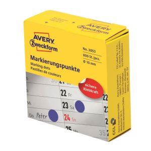 Etikety kruhové 10mm Avery modré v dispenzoru 