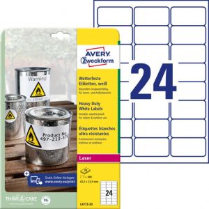 Etikety polyesterové velmi odolné 63,5x33,9mm Avery A4 bílé 20 archů 