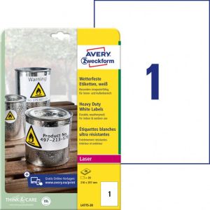 Etikety polyesterové velmi odolné 210 x 297mm Avery A4 bílé 20 archů 