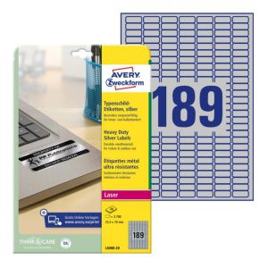 Etikety polyesterové velmi odolné 25,4x10mm Avery A4 stříbrné 20 archů 