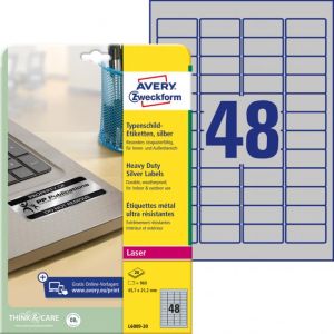 Etikety polyesterové velmi odolné 45,7x21,2mm Avery A4 stříbrné 20 archů 
