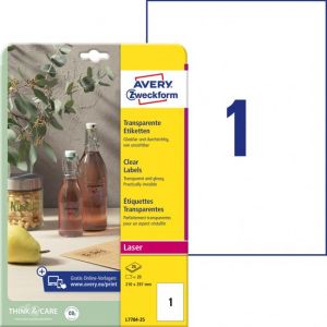 Etikety polyesterové velmi odolné 210x297mm Avery A4 25 archů průhledné 