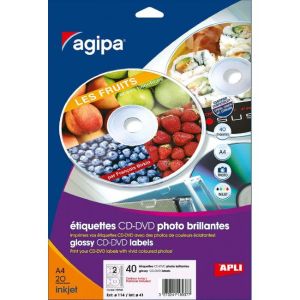 Etikety univerzální na CD/DVD průměr 114mm Agipa 100 archů