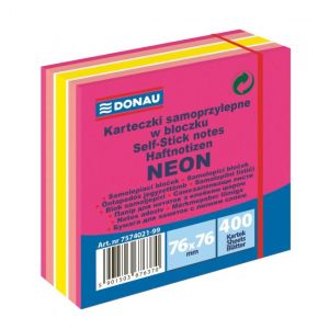 Bloček DONAU 76 x 76 mm, neonová růžová, 400 lístků 