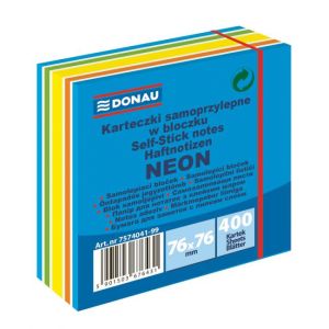 Bloček DONAU 76 x 76 mm, neonová modrá, 400 lístků 