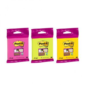 Samolepící bloček Post-it Super Sticky 76x76mm, 75l mix barev žlutá, zelená, fuchsiová 