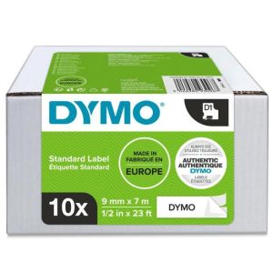 Samolepící páska Dymo D1 9 mm bílá/černá, 10ks 
