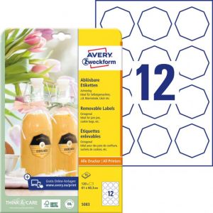 Etikety osmihranné 61x60,3mm Avery 10 archů bílé