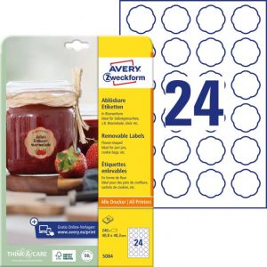 Etikety ve tvaru květu 40,8x40,3mm Avery 10 archů bílé