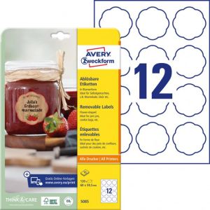 Etikety ve tvaru květu 60x59,5mm Avery 10 archů bílé 