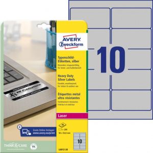 Etikety polyesterové velmi odolné 96x50,8mm Avery A4 stříbrné 20 archů 