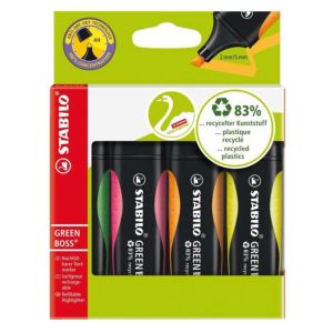 Sada zvýrazňovačů STABILO GREEN BOSS 4 ks zelená, růžová, oranžová, žlutá 