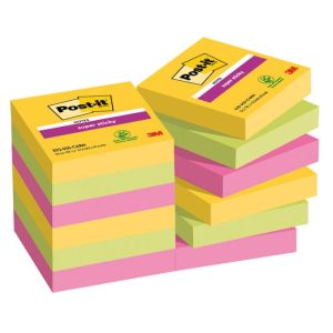 Samolepící bloček Post-it Super Sticky CARNIVAL, velikost 47,6 x 47,6 mm, 12 bločků po 90 lístků 